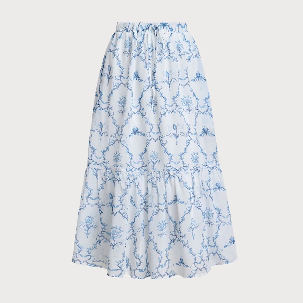 Rihoas White Floral Tiered Midi Skirt - Picture 3 of 7